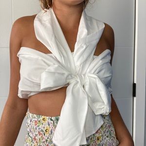 Storets White Kam Bandeau Top W/ Bow, S